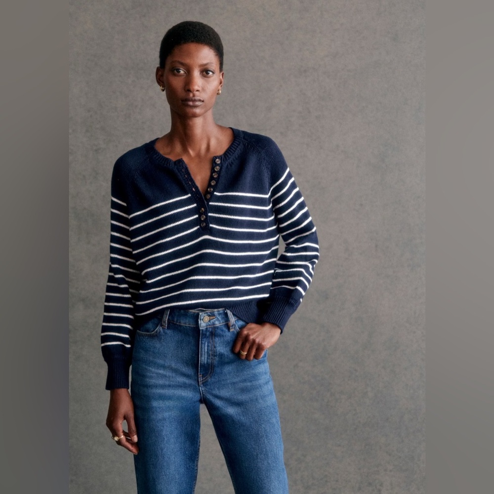 Sezane Léontine Jumper Navy / Ecru - Size S